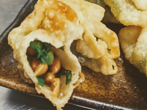 餃子の皮で、ニラ納豆のスタミナ揚げ